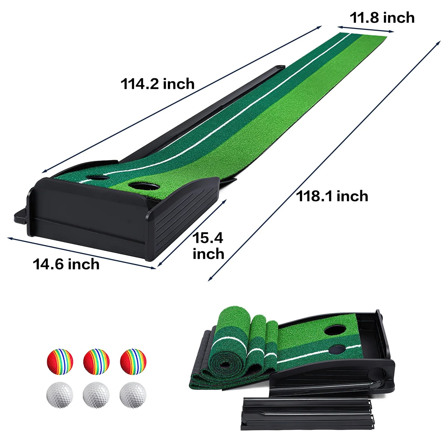 9.9FT Golf Training Putting Green Mat with Automatic Ball Return for Indoor and Outdoor Use