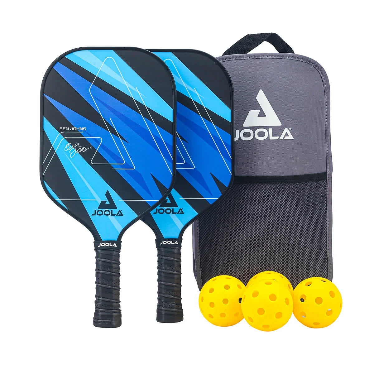 Ben Johns Blue Lightning Pickleball Set: Includes 2 Fiberglass Paddles with Honeycomb Core, Paddle Bag, and 4 Balls