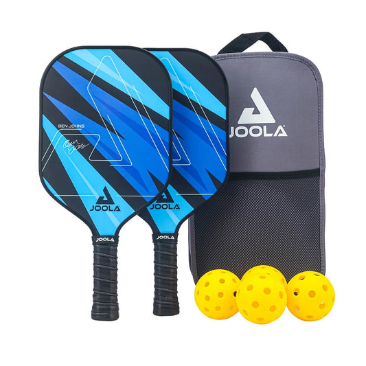 Ben Johns Blue Lightning Pickleball Set: Includes 2 Fiberglass Paddles with Honeycomb Core, Paddle Bag, and 4 Balls