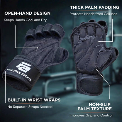 New Ventilated Weight Lifting Workout Gloves with Built-In Wrist Wraps for Men and Women - Great for Gym Fitness, Cross Training, Hand Support & Weightlifting.