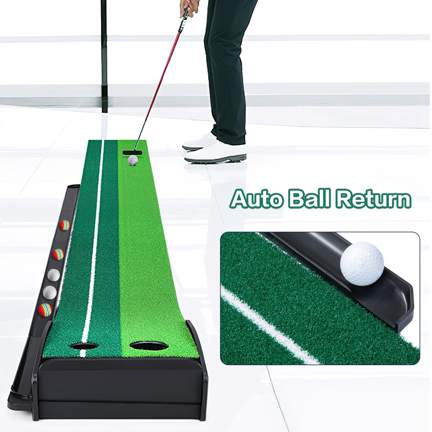 9.9FT Golf Training Putting Green Mat with Automatic Ball Return for Indoor and Outdoor Use